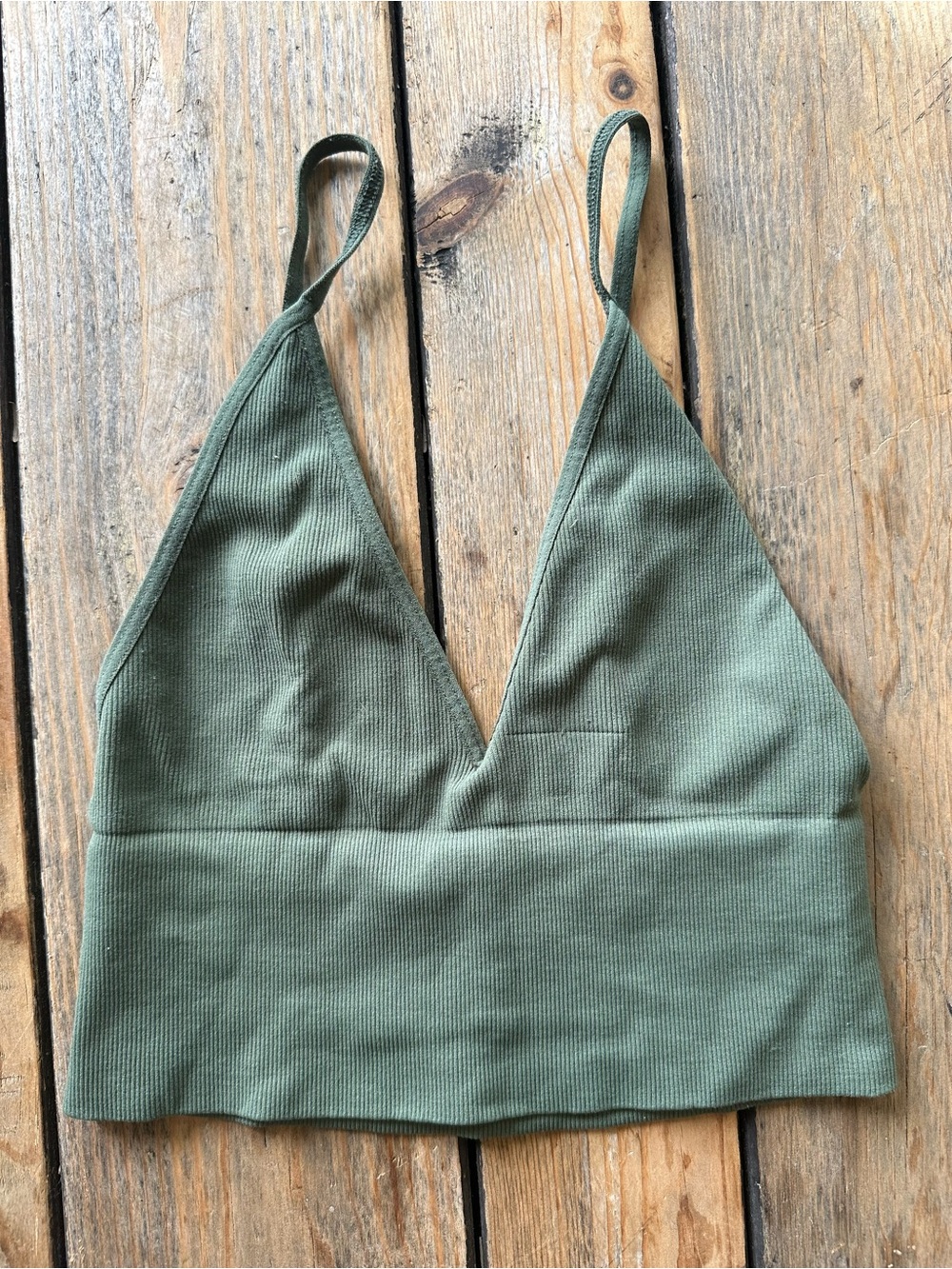 Free People Olive Ribbed Triangle Bralette